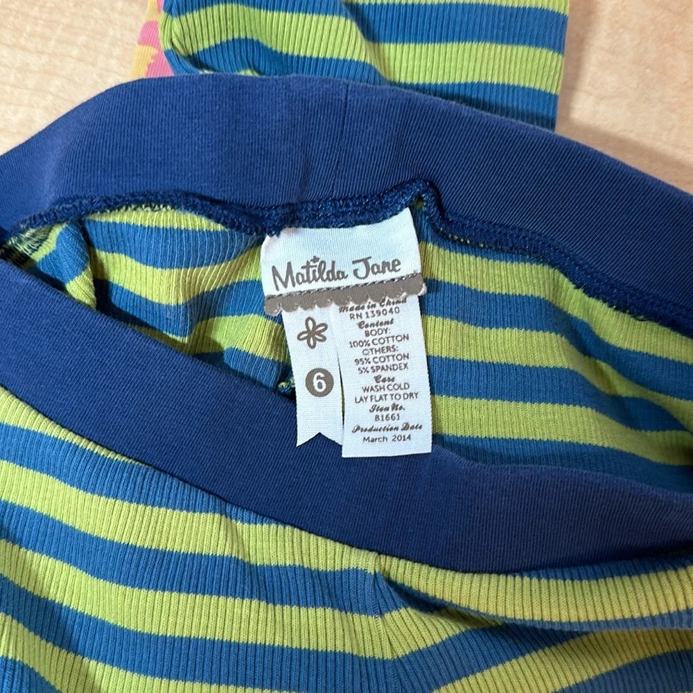 MATILDA JANE Ribbed Horizontal Striped Ruffle Floral Cuff Girls Leggings 6 - Picture 5 of 5